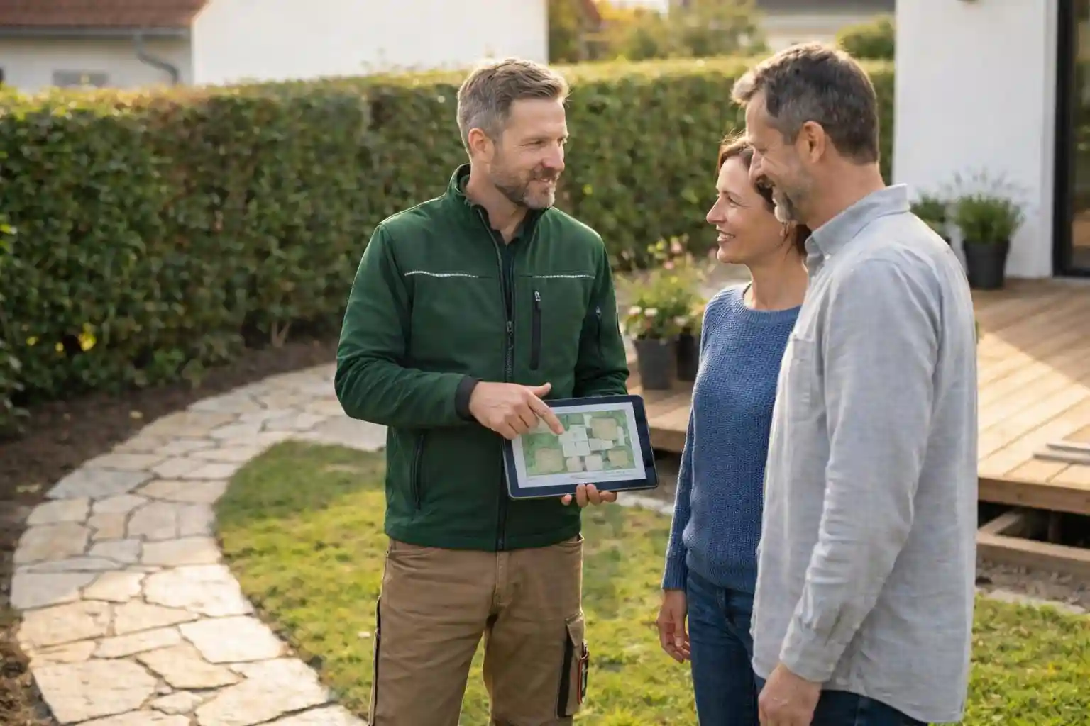 Galabau München – Gartenplanung mit Kunden vor Ort