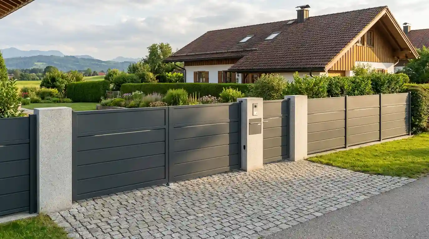 Toranlage vom Zaunbau München mit Zaunpfosten