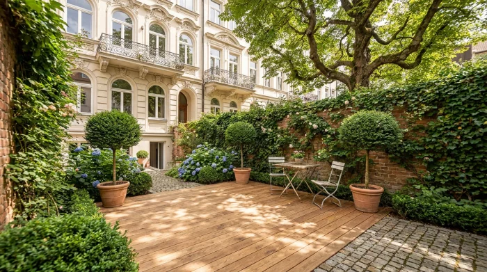 Hinterhausterrasse mit moderner Gestaltung – Terrassenbau München