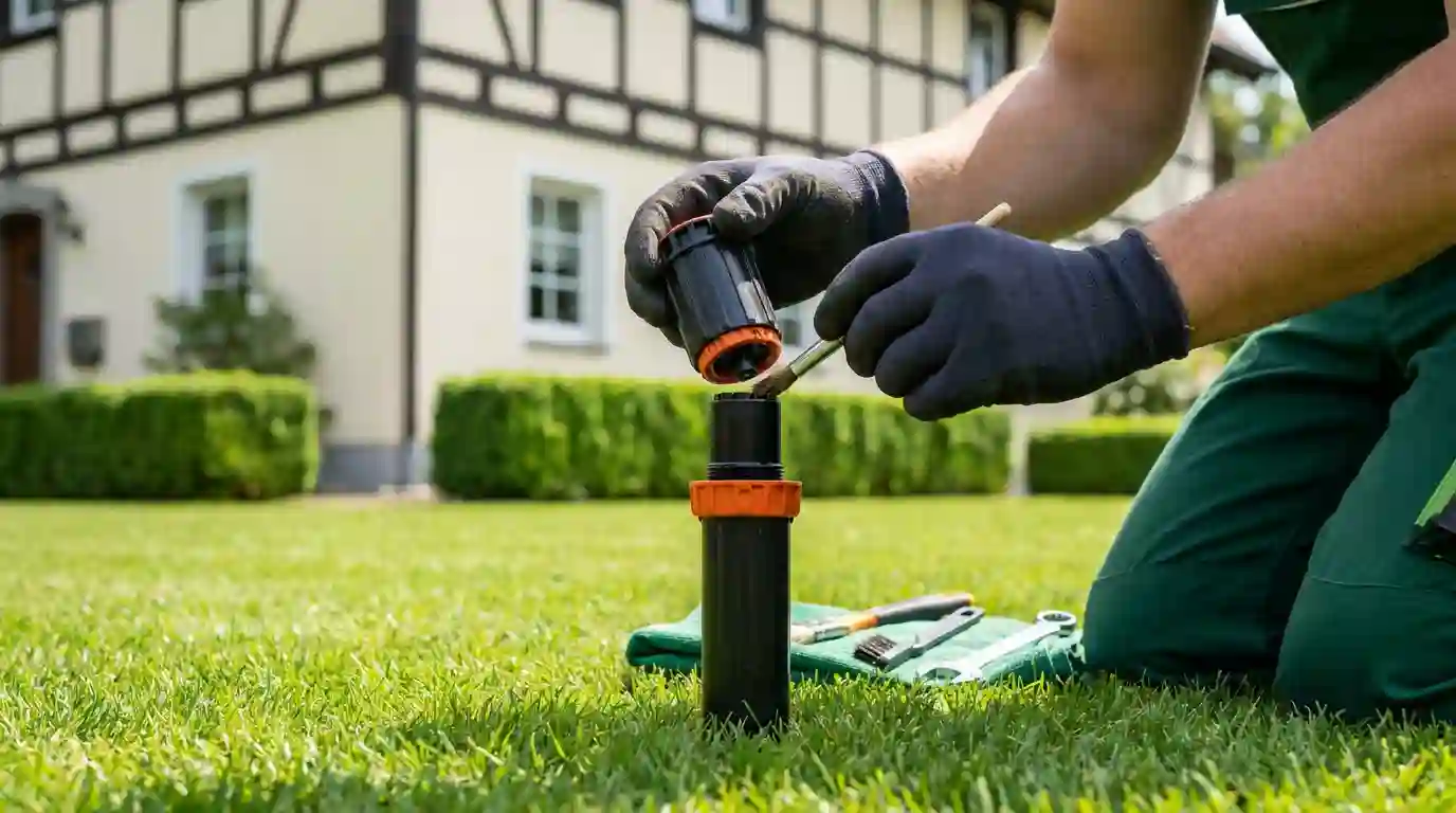 Fachgerechte Wartung eines Versenkregners bei der Gartenbewässerung durch den Meisterbetrieb